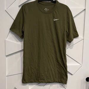 Nike Olive Green Short Sleeve Performance Tee with White Swoosh